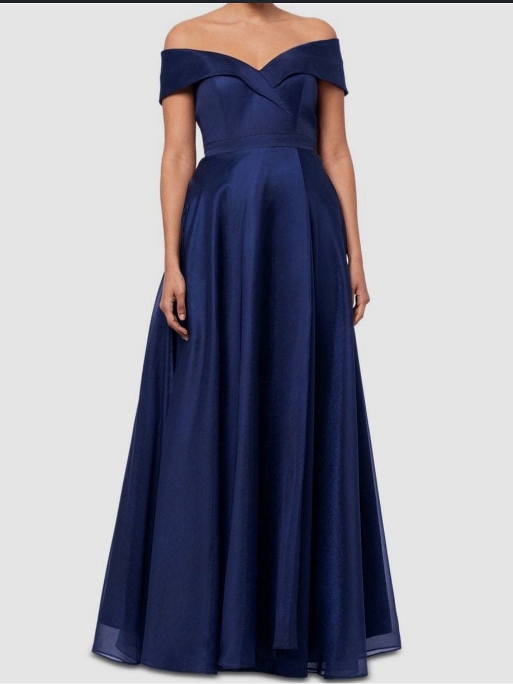 Xscape Off-Shoulder Navy Blue Formal Gown